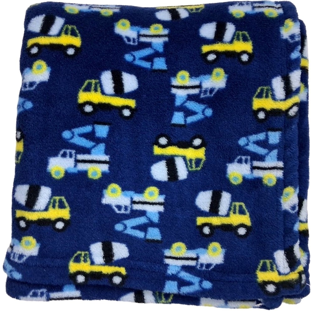 Baby Gear Blue Cement‎ Truck Construction Vehicles Blanket Fleece Yellow Plush